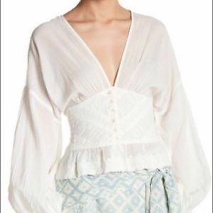 Free People True Color Cotton Bubble-Sleeve Blouse